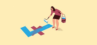 Illustration of a woman drawing a tick over a cross_Suzanne Biegel_The Financial Feminist_Invest for Good_Alexandra Court_Large Crop