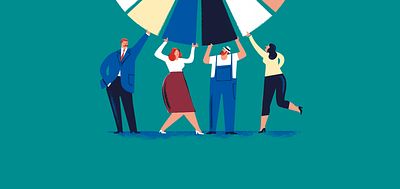 Illustration of people holding up pieces of a circle together_Power of Collaboration_Invest for Good_Invest for Good_Alexandra Court_Large Crop