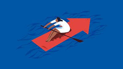 Illustration of a woman rowing against the current on an arrow_Changing the Face of Finance_Kristin Hull_Invest for Good_Alexandra Court_Small Crop