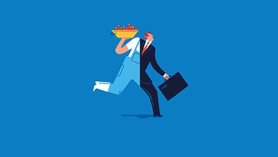 Illustration of a man who appears to be half business person, half farmer_Tackling Human Issues with Financial Tools_Joel Solomon_Small Crop