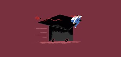 Illustration of a man gliding along on a mortar board_Eileen Murphy Buckley_Investing in Education_Invest for Good_Alexandra Court_ Large Crop