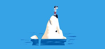 Illustration of a woman standing on a polar bear ice berg_Melissa Garren_Invest for Good_Alexandra Court_Large Crop