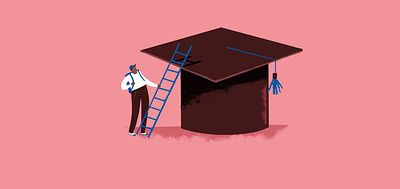 Illustration of a man climbing up a ladder to a mortarboard_Top of the Class_Thijs Mathot and Richard Adarkwah_Invest for Good_Alexandra Court_Large Crop