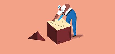 Illustration of a man making something to plug a hole_Rupert Scofield _Microfinance for the Masses_Invest for Good_Alexandra Court_Large Crop