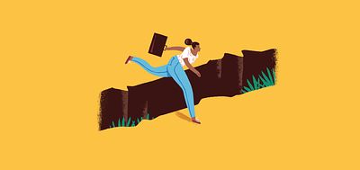 Illustration of a woman jumping over a ditch_Arlan Hamilton_Invest for Good_Alexandra Court_Large Crop